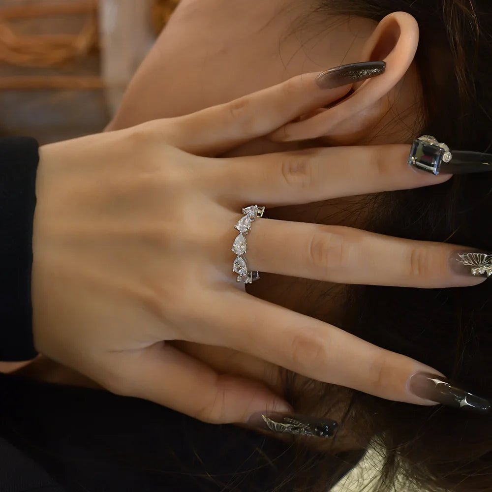 MuShan Jewelry FactoryNew 4 * 6 Water Drop Ring Set with 8A High Carbon Diamond 925 Silver Diamond Ring High End Silver Jewelry