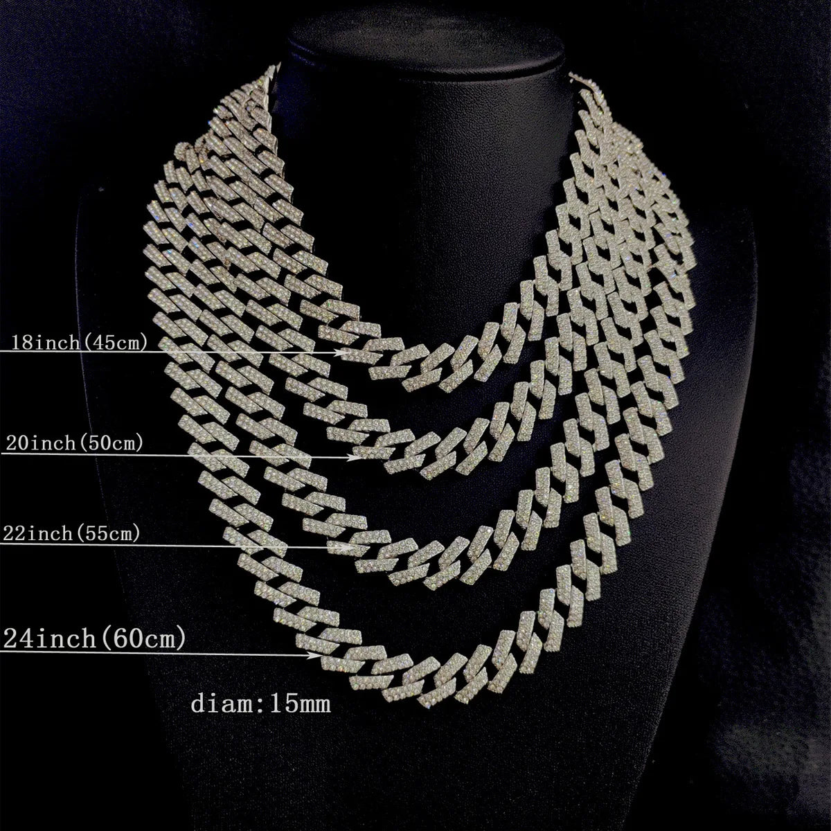 BiG-BOSS 15mm Iced Out Miami Cuban Link Chain Necklace CZ Double Row Hip Hop Jewelry for Men Gold Plated