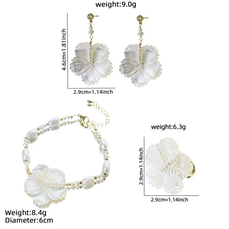 Natural Pearl Flower Shell Chain Necklace Earrings Luxurious Design High-Quality Set for Banquet Wedding Women's Jewelry GS0224