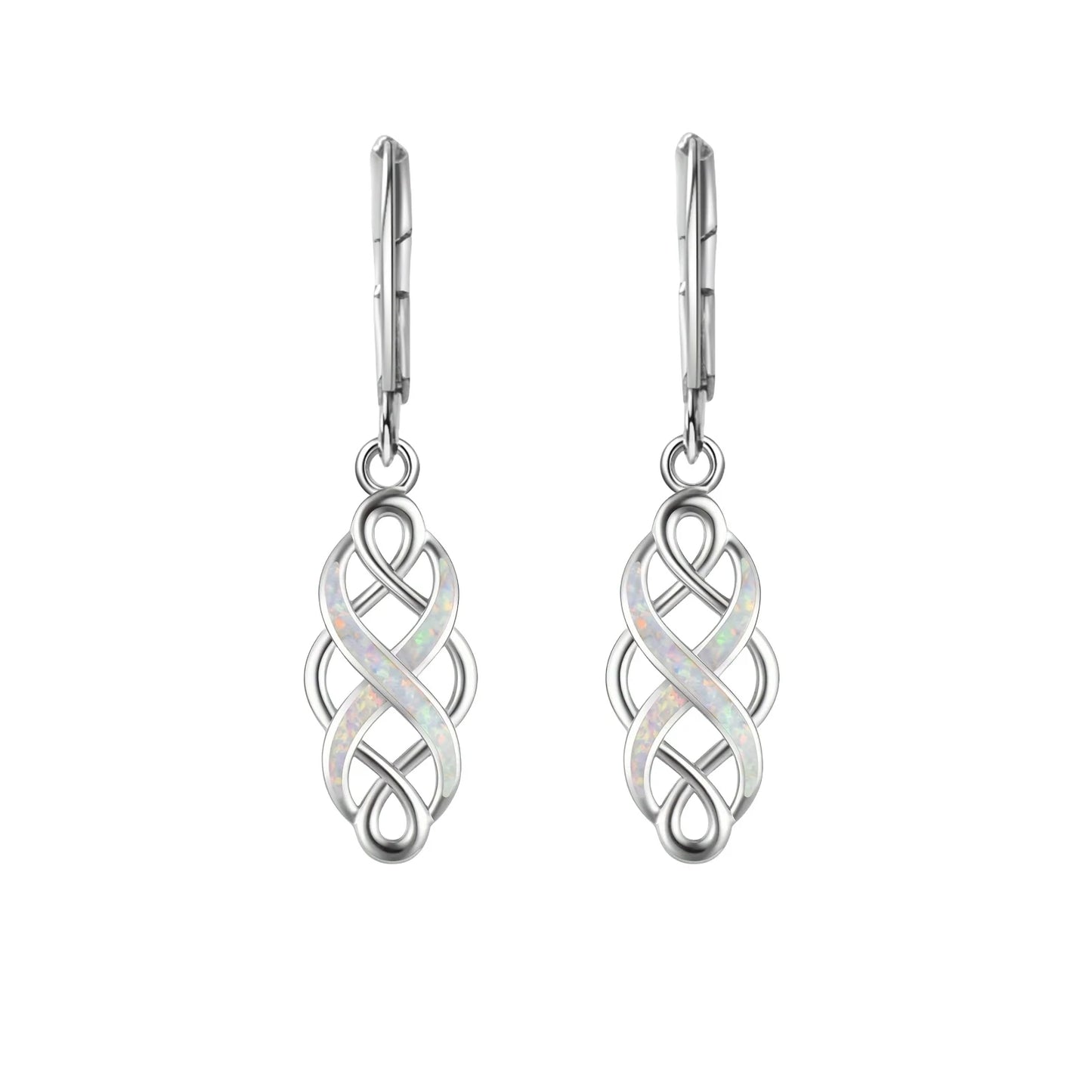 Blue Opal Infinity Earrings | Silver Twisted Design Drop Jewelry