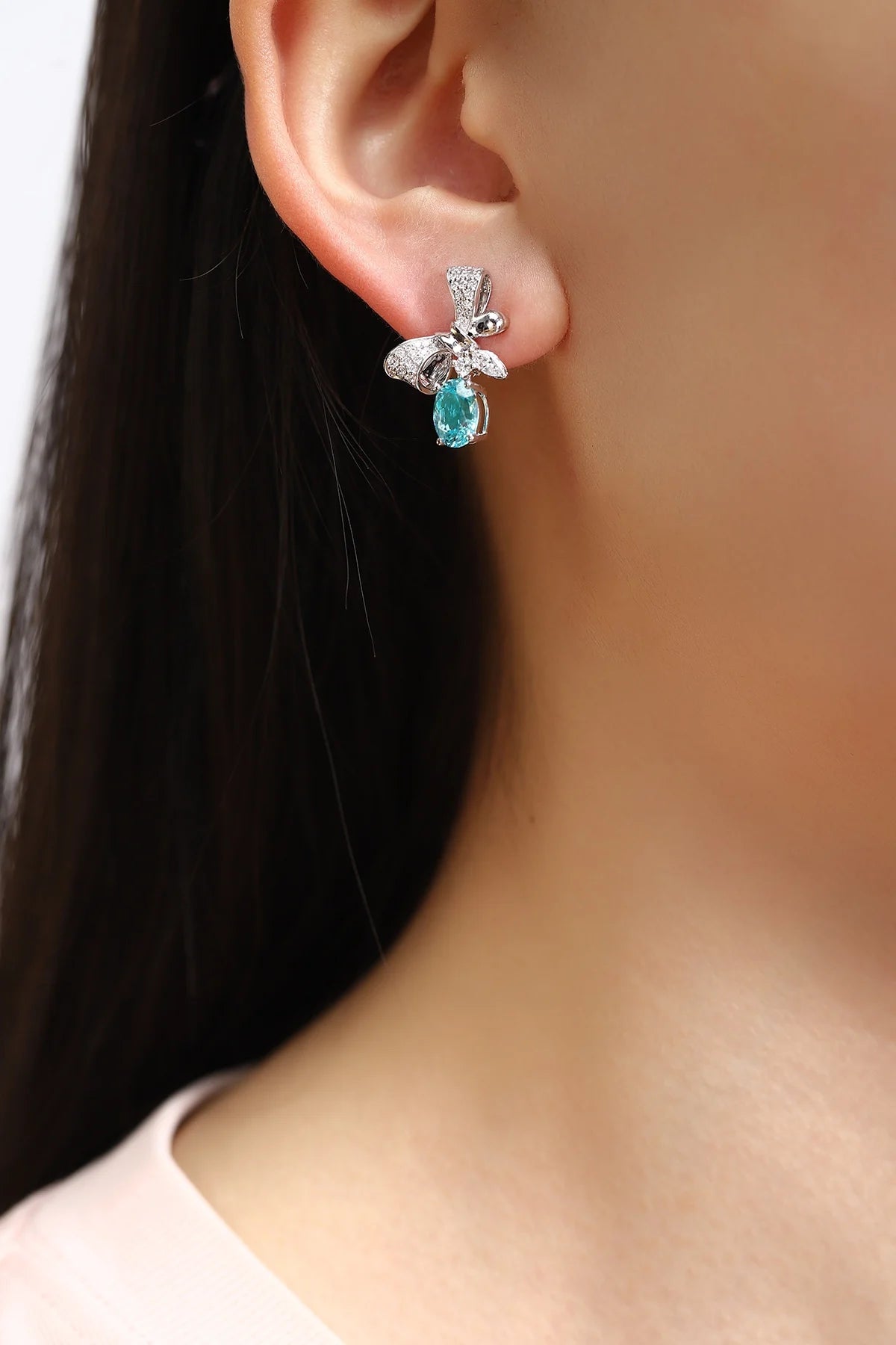 Gemfiori PT950 Lab-Grown Diamond Paraiba Geometric Trendy Drop Earrings for Wedding & Party