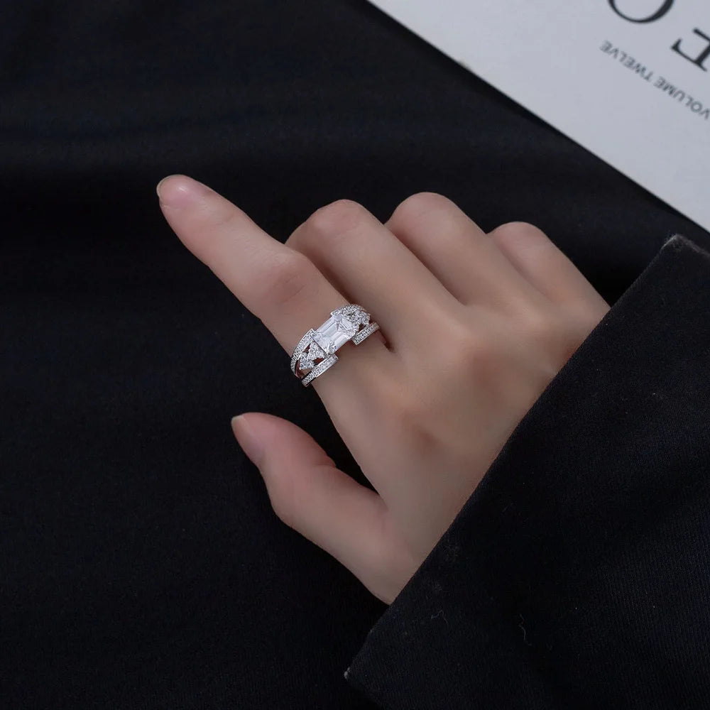 SILVERELLI Emerald Cut 6x8mm High Carbon Diamond Ring | 925 Sterling Silver | Platinum Plated