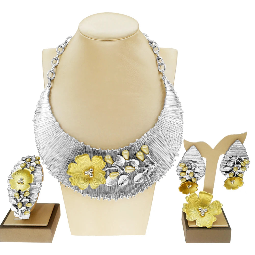 Zhuerrui Italian Gold Designs Jewellery Set African Necklace Bangles Jewelry Sets 24k Gold Copper Women Jewelry Set H00501