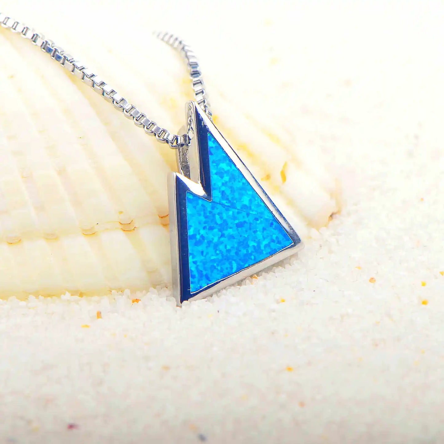 Geometric Silver Plated Copper Alloy Opal Lariat Necklace for Women Aobao