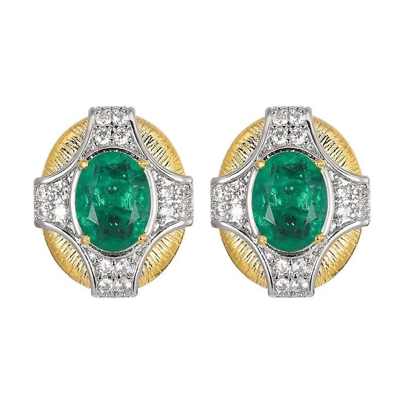 REDheart Trendy Copper Inlaid Zircon Plated Two-Color Open-Opening Movable Flower Ring Simulation Emerald Palace Style Niche Set