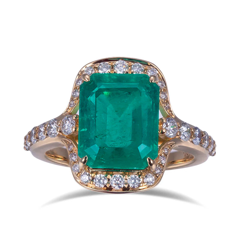 Messi Jewelry MS-622 18k Gold Women Fashion Jewelry Create Emerald Halo Ring