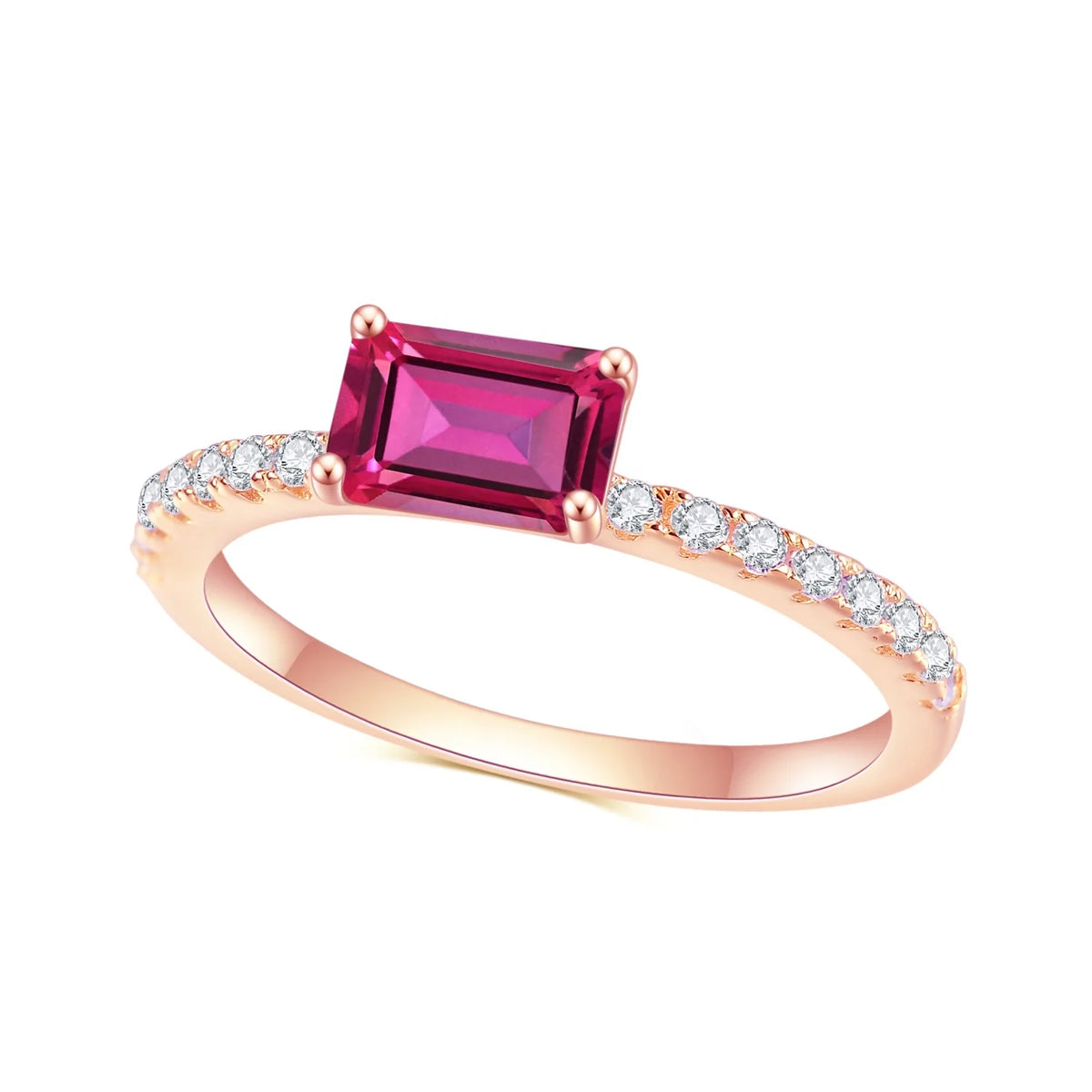 ArtistA Abiding Delicate Fine Jewelry Rose Gold Plated Pinkish Red Lab Grown Ruby Gemstone 925 Sterling Silver Ring for Women Wedding