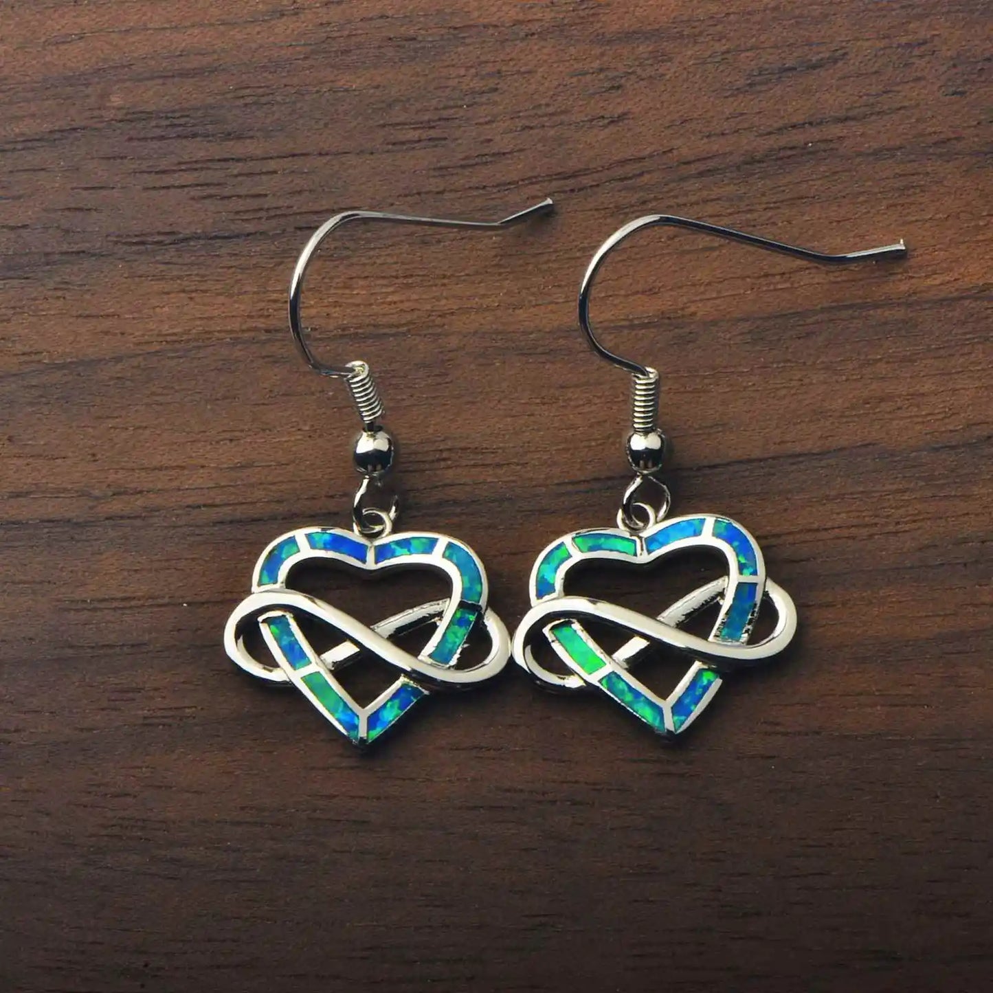Trendy Dainty Brass Silver Plated Christian Opal Heart Shaped Love Pendant Earrings Cute Minimalist Gift Jewelry Bulk Supply
