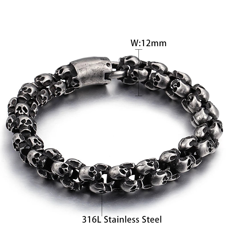 KALEN Punk Men Stainless Steel Bracelet Bangles Skeleton Skull Links Fashion Jewelry Bracelet