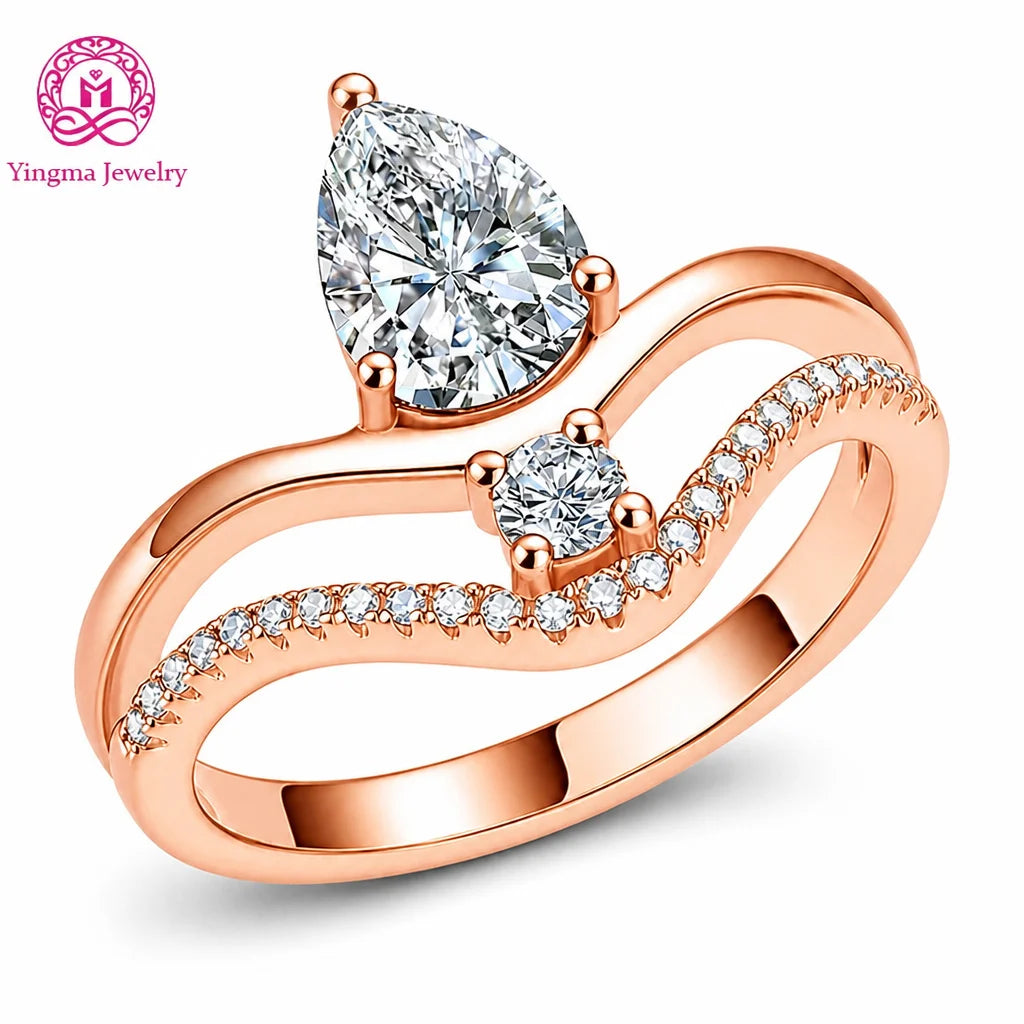 Gemfiori Unique Two Row Crossover Lab Grown Diamond Ring 1CT D VVS1 Pear Cut 9K/10K/14K/18K/PT950 Real Gold Women Premium Fine Jewelry