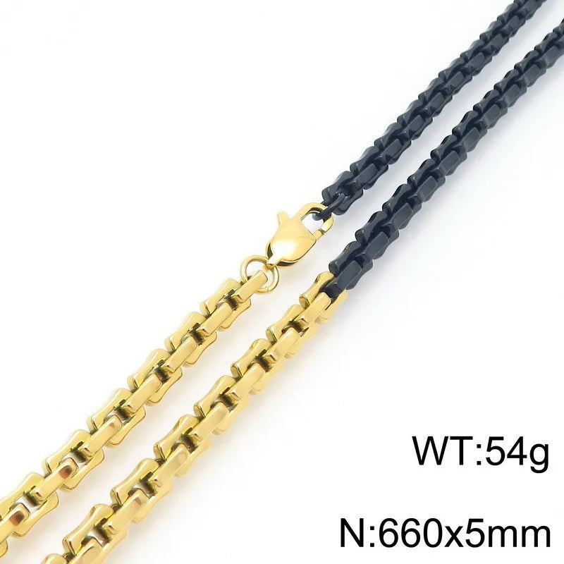 Kalen Fashion Personality Stainless Steel Necklace for Men Women Black Gold Plated Chain Bracelet Jewelry Set