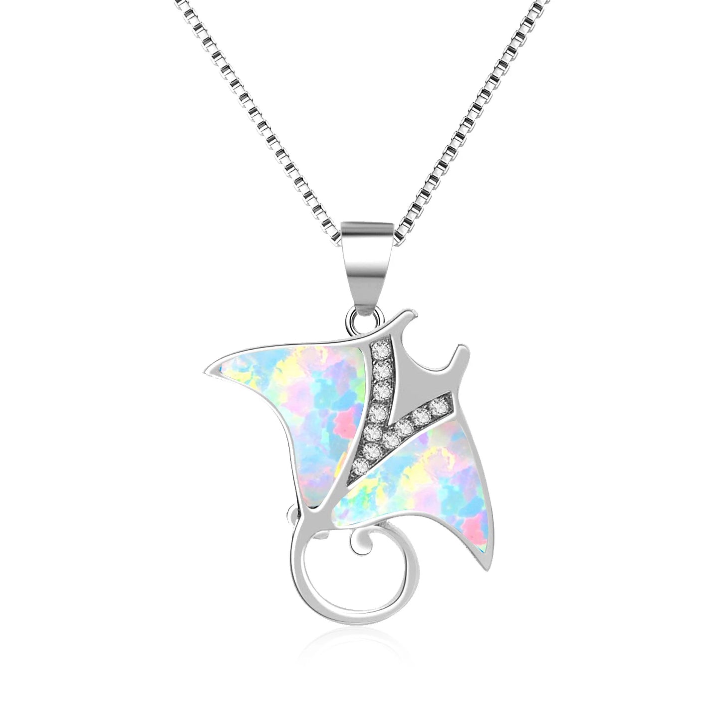 Marine Animal Pendant Necklace Aobao Opal Inlaid Crystal Accent Fashion Jewelry