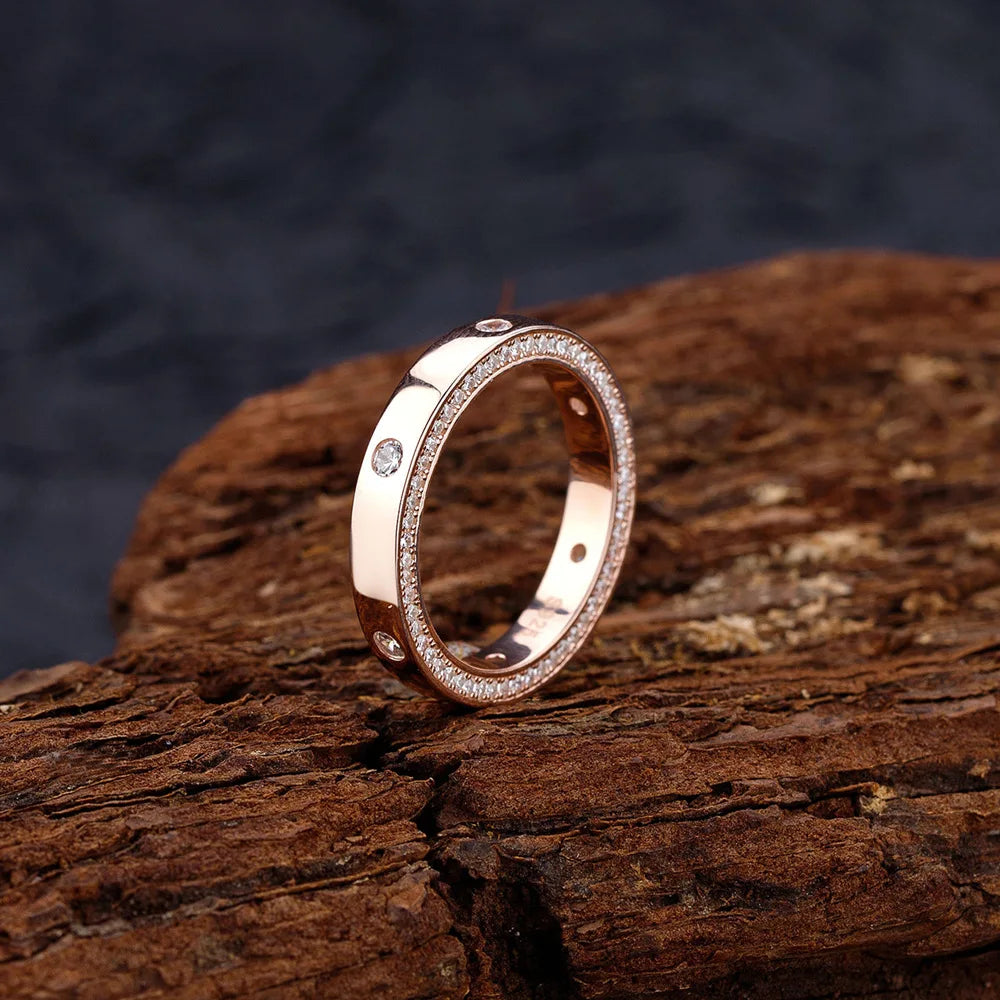 MuShan Jewelry Factory New Diamond Lined Ring S925 Pure Silver Ring Fashionable Trendy Light Luxury Niche Accessory