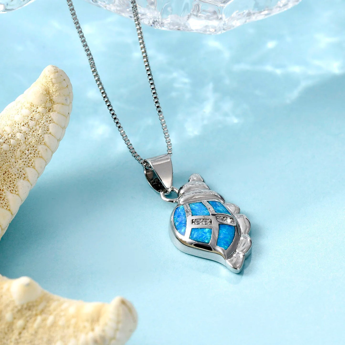 Aobao Opal Conch Pendant Necklace Silver Plated Copper Alloy Box Chain Women's Fashion Jewelry Gift