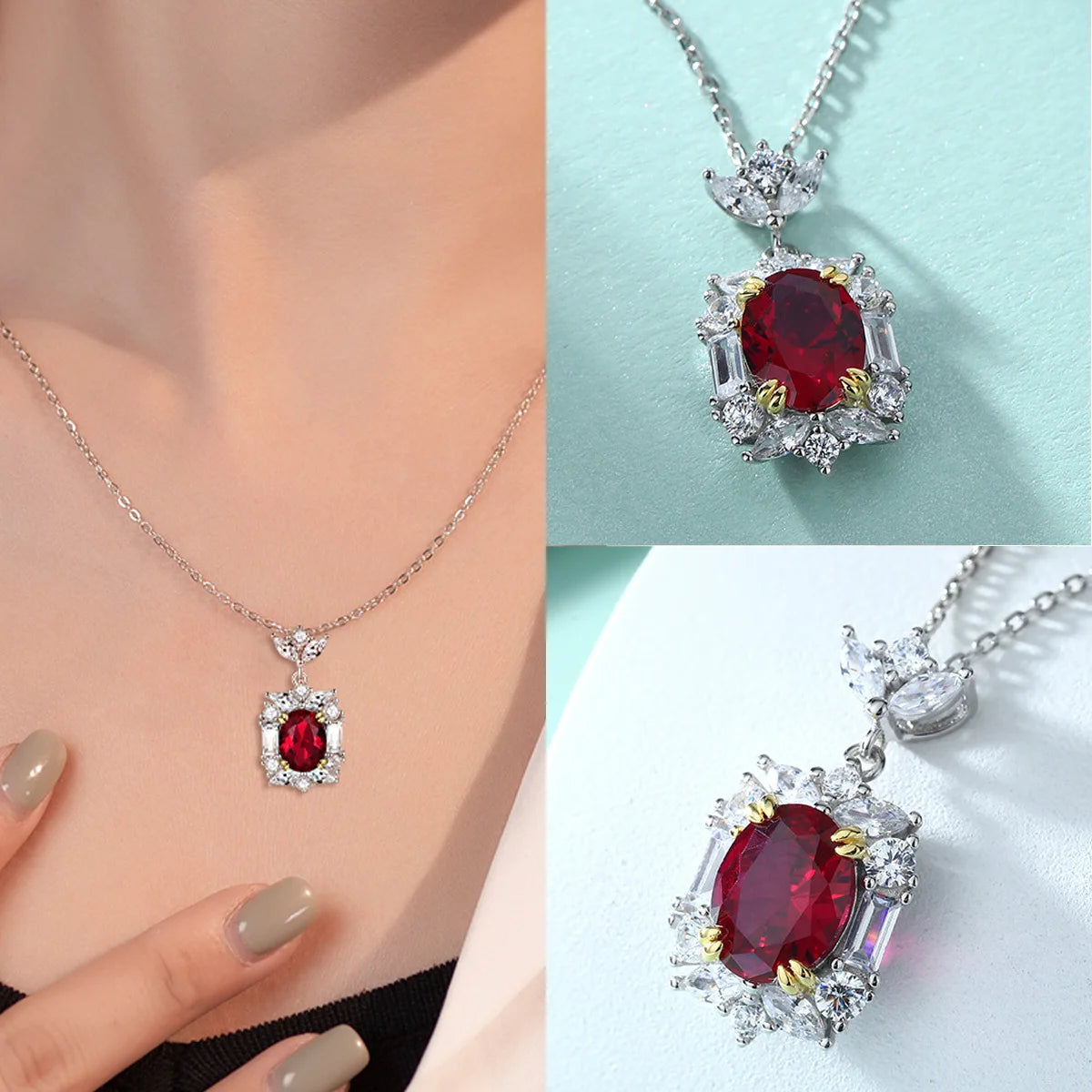 ArtistA Fine Jewelry Wedding Party Queen S925 Silver Necklace Earrings Set ZIRCON Red Rhodium Plated High Quality Women's Fashion