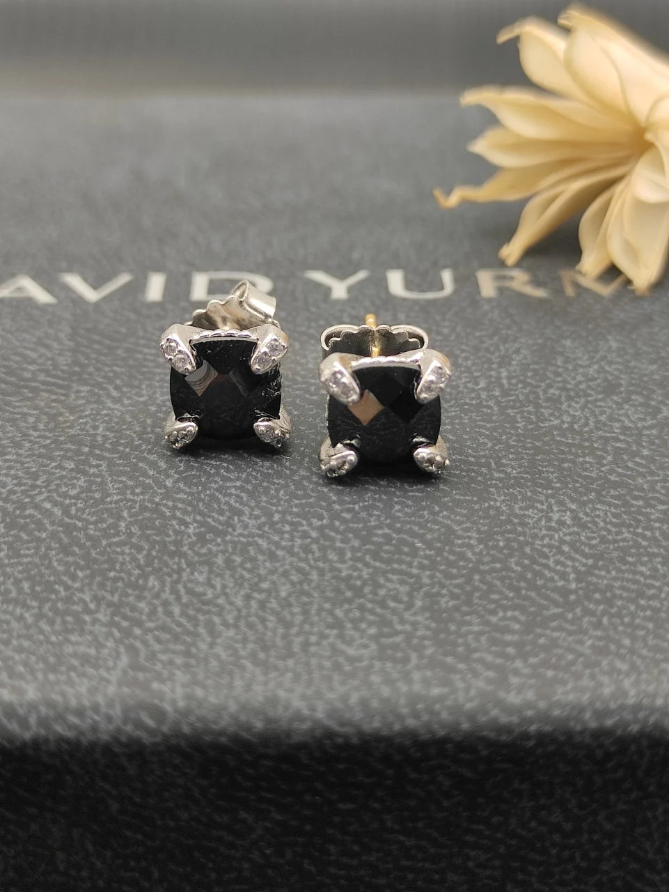 Gemfiori DY High-Quality Silver-Plated 8mm Four-Prong Diamond Earrings. Gold-Plated 8mm Colored Gemstone Earrings. Jewelry.