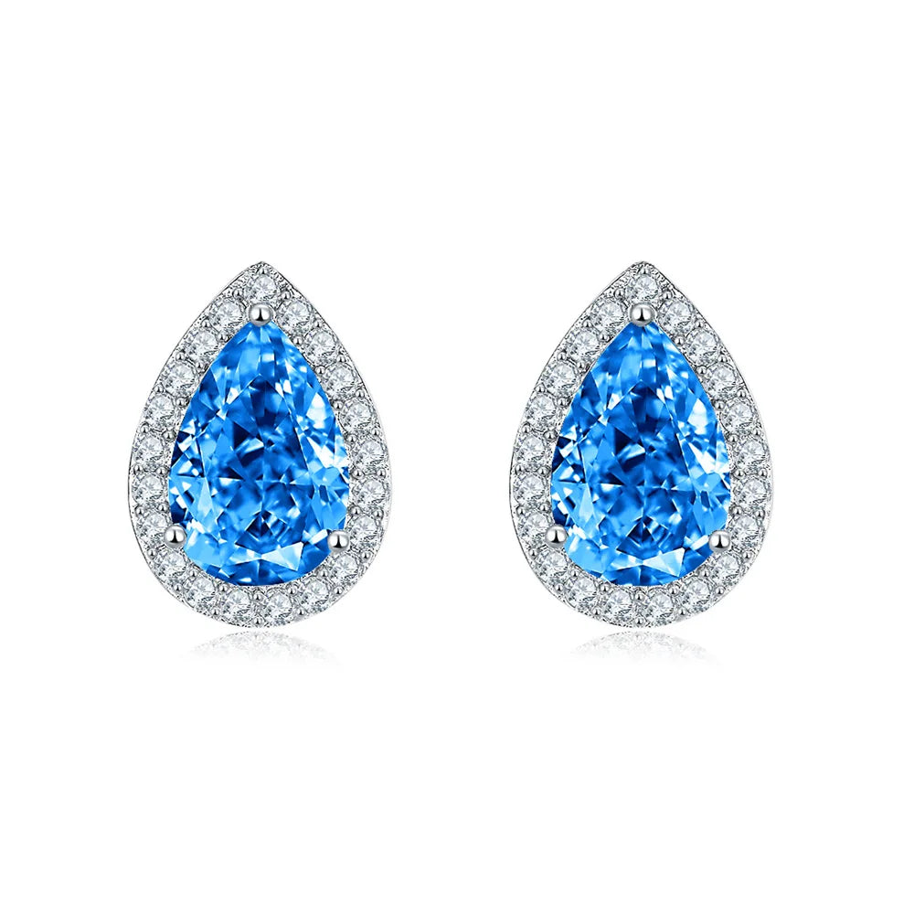 MUSHAN Jewelry Factory Fashionable Classic 925 Sterling Silver Navy Blue Earrings Women 7 * 9 Droplet Shaped Colored Zircon
