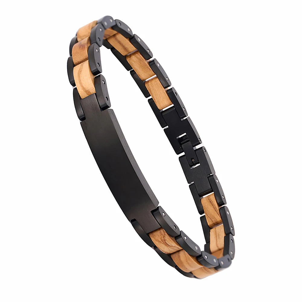 REBEL FASHIONISTA Design OEM ODM Manufacturer Unisex Stainless Steel Strap Watch Natural Wood Grain Bracelet