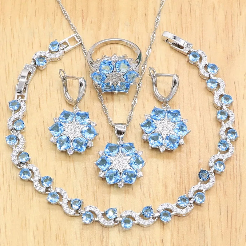 XOTICA 925 Sterling Silver Luxury Design Jewelry Set for Women Wedding Bracelet Earrings Necklace Pendant Ring Bridal Birthday Zircon