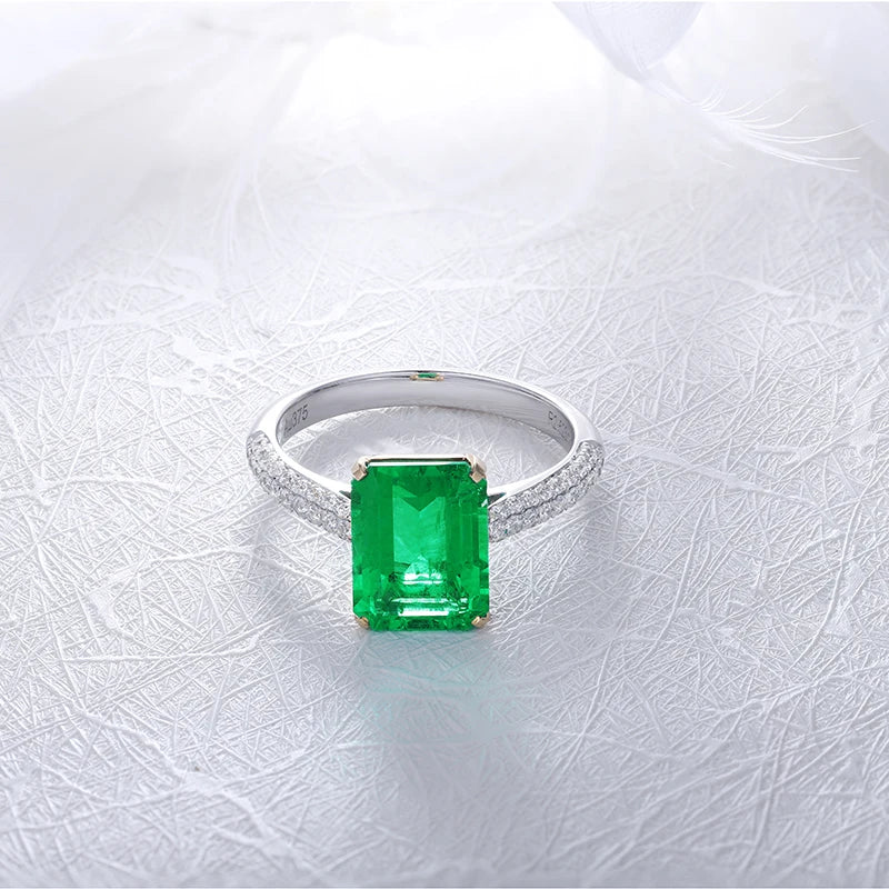 Gemfiori Custom Jewelry Ring 18k Gold Ring with Lab Grown Emerald and CVD Diamond from Shenzhen Gemfiori Wuzhou Gems
