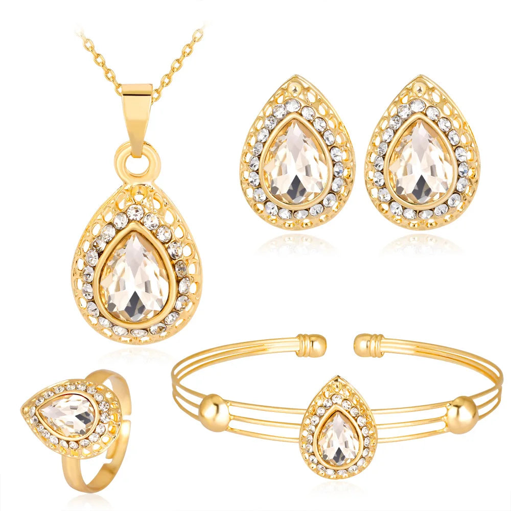 RFJEWEL Factory Low Price New Arrival Necklace Set Delicate Alloy Multi-color Drop Necklace Earring Jewelry Wholesale Four Sets