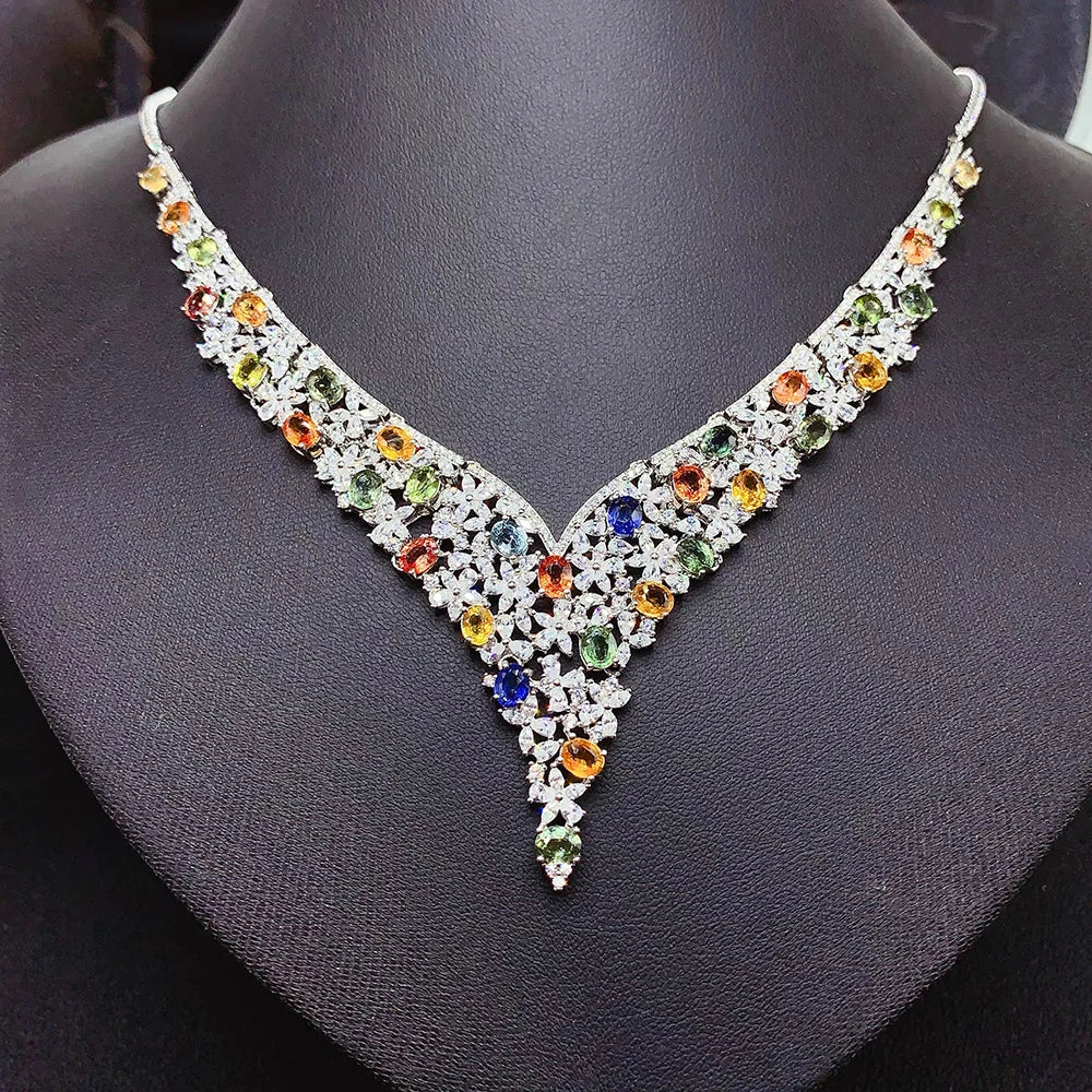 New Design Rose Gold Plated Natural Fancy Colored Sapphire Fashion 925 Sterling Silver Fine Jewelry Engagement Pendant Necklace