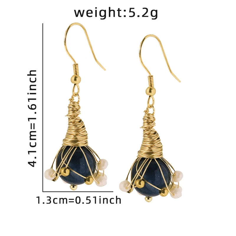 Natural Pearl Bohemian Style Earrings Vintage 18k Electroplated Design Pendant Earrings Banquet Women's Jewelry GE0588