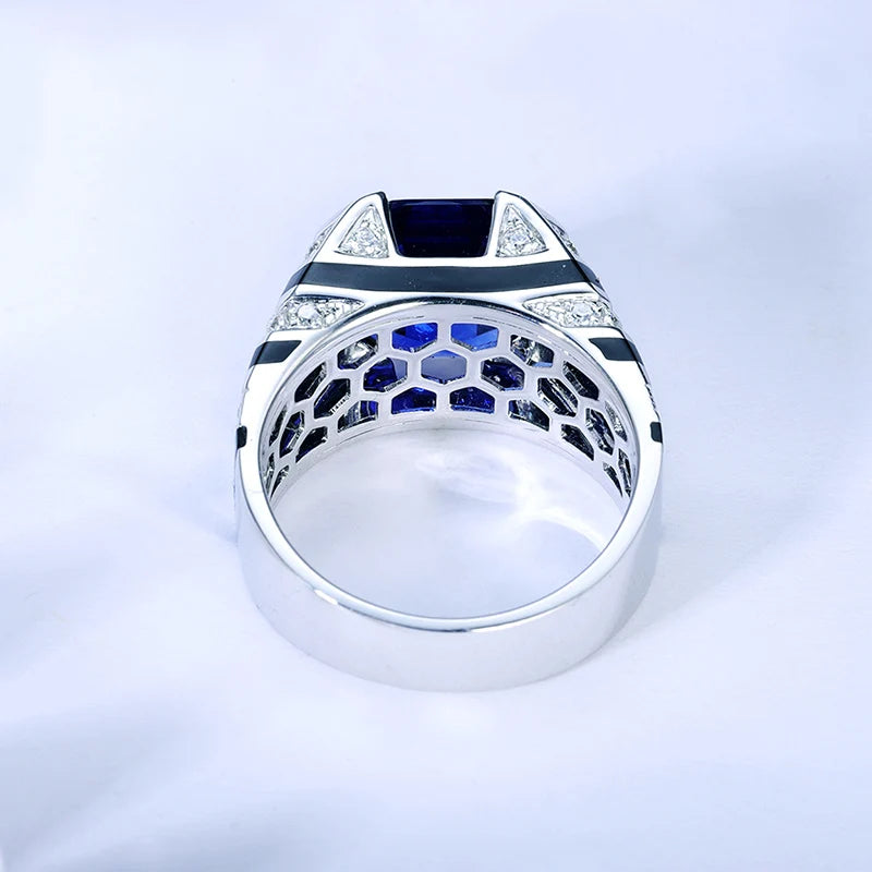 Gemfiori 2026 Hot Sale Rings for Men Father's Day Gift Lab Grown Sapphire 9k White Gold Jewelry Rings