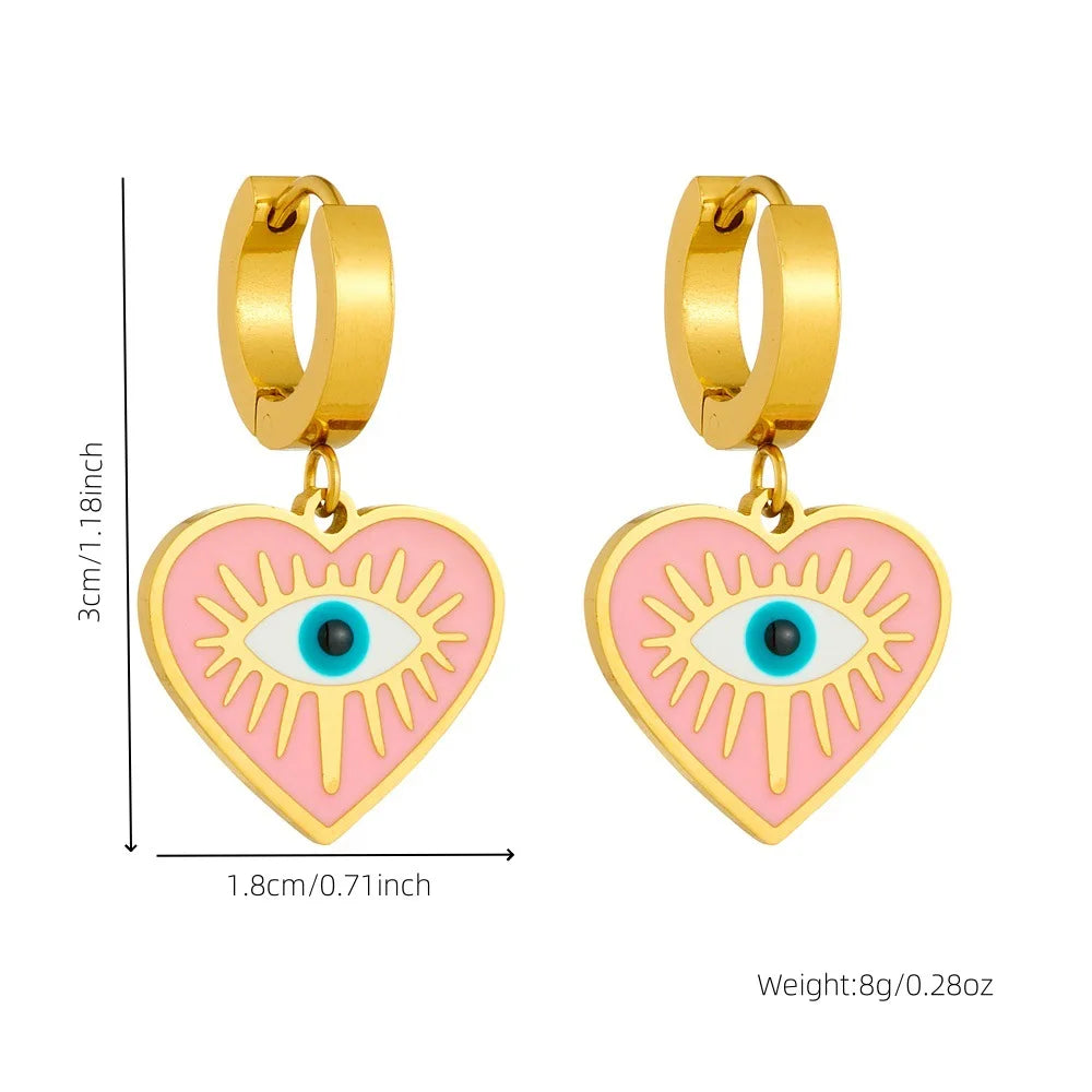 High Quality Fashion Stainless Steel Pink Heart Necklace Earrings and Bracelet Set Women Exquisite Gold Jewelry Set