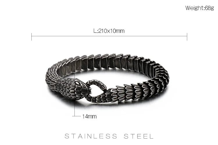 VIKING Mens Vintage Punk Snake Bracelet – Black Stainless Steel