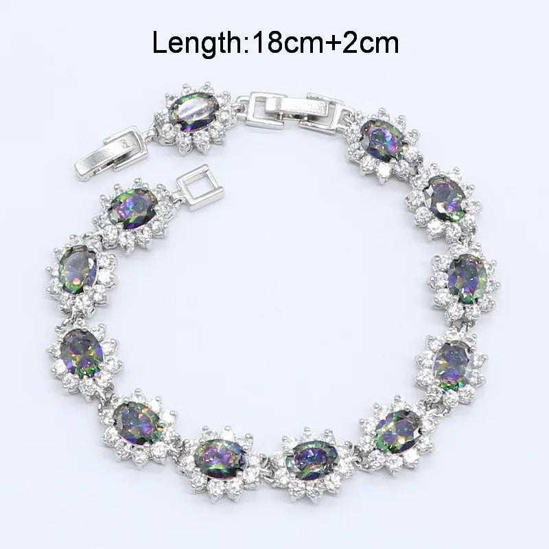 XOTICA Rainbow Zircon 925 Silver Jewelry Set for Women Classic Bracelet Earrings Ring Gift Box for Wedding Engagement Anniversary