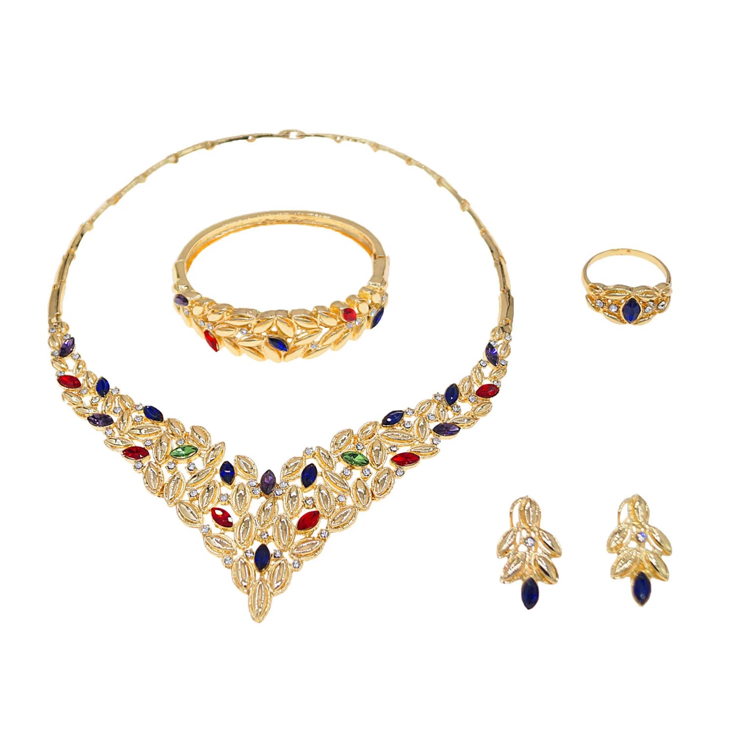 Zhuerrui High Quality Diamond Set Jewelry Set Color Gems Dazzling Earrings Heavy Industry Charm Senior Factory Direct SalesHM200