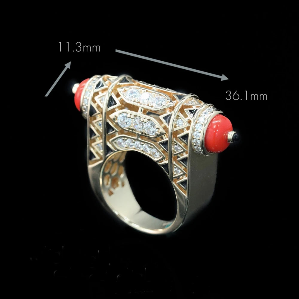 MuShan Jewelry Factory S925 Sterling Silver Ring High Carbon Diamond Electroplated Coral Ring High End Accessory