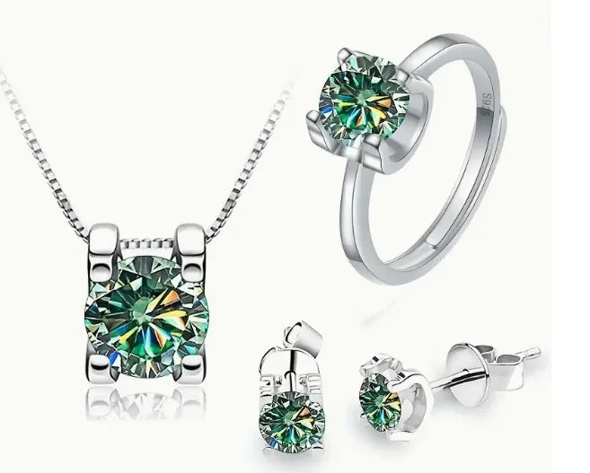 S&S 925 Silver Moissanite Cross Jewellery Set | Necklace, Earrings & Ring | Multi-Colour
