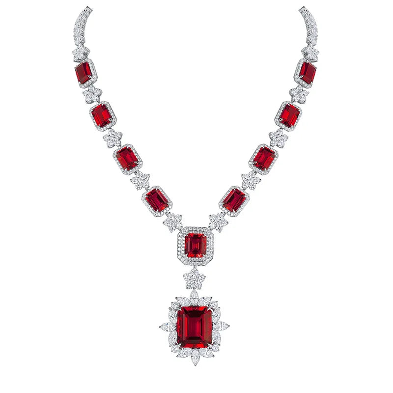 S&S Lab-Grown Gemstone Geometric Statement Necklace – Emerald & Paraiba – 925 Silver – Collection