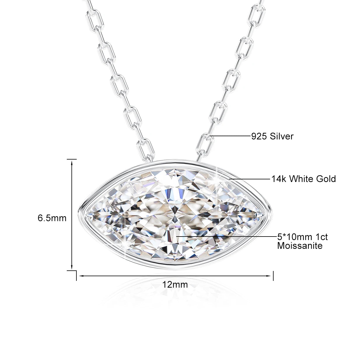 Gioiellieri Real 14K Gold Marquise 0.5ct Moissanite Pendant Necklace Gold Plated Chain Factory OEM ODM Fine Jewelry