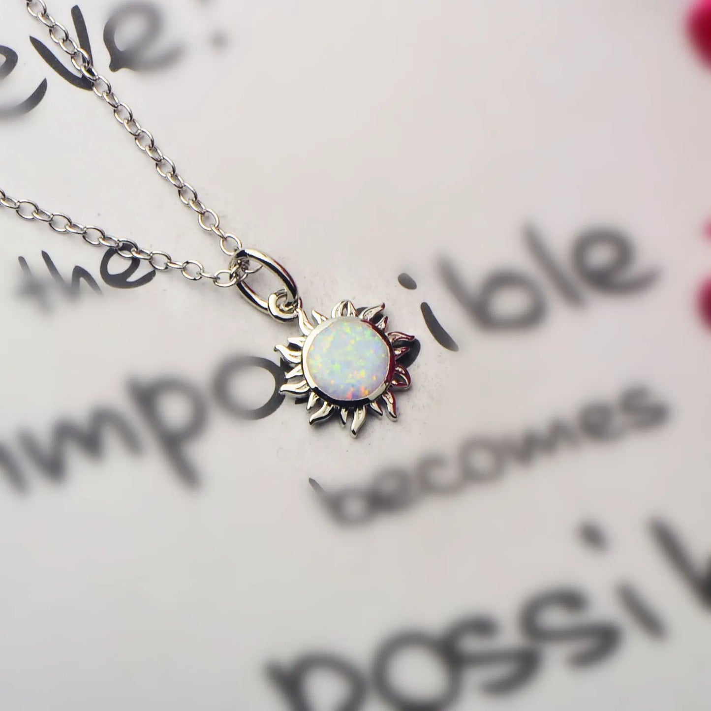 Hawaii Beach The Sun Women's Lab Created Opal Silver Plated Copper Alloy Box Chain Necklace for Anniversary