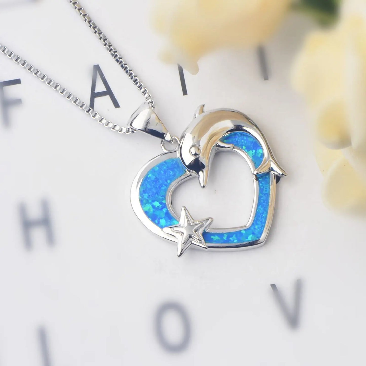 TikTok Viral Dolphin Heart Opal Necklace | Blue Ocean Jewelry - Ins Trendy Bulk Supply