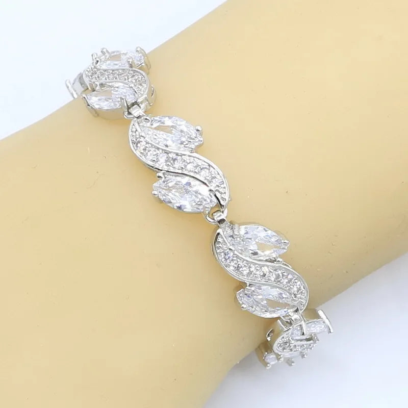 XOTICA Classic White Zircon Silver Women's Jewelry Set Including Bracelet Earrings Rings Necklace Pendant for Parties Engagements Alloy