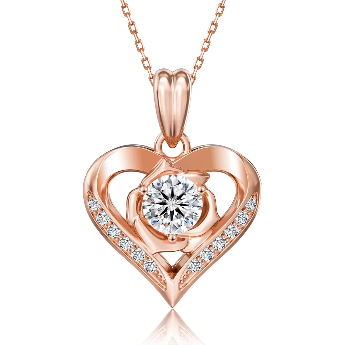 Romantic Rose Heart Design Moissanite Heart Pendant 1ct VVS Lab-Created Diamond 925 Sterling Silver Women Jewelry Gifts Necklace