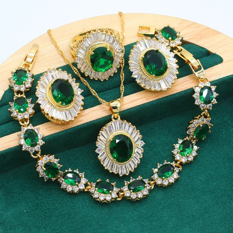 XOTICA Women's Gold Alloy Jewelry Set Wedding Party Bracelet Earrings Necklace Pendant Ring with Zircon Christmas Gift