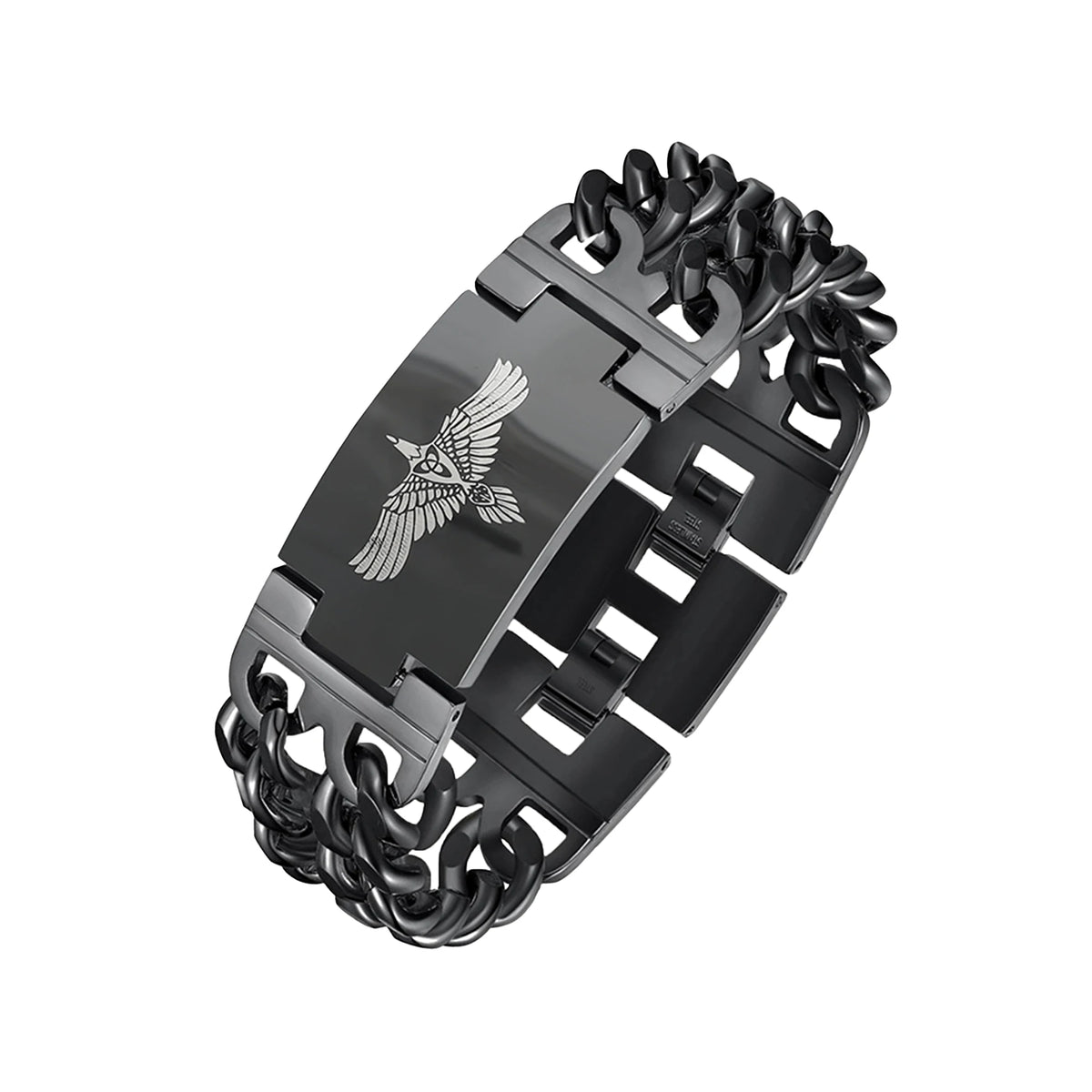 REBEL VIKING Nordic Rune Flying Bird Celtic Knot Cuban Bracelet – Silver & Black