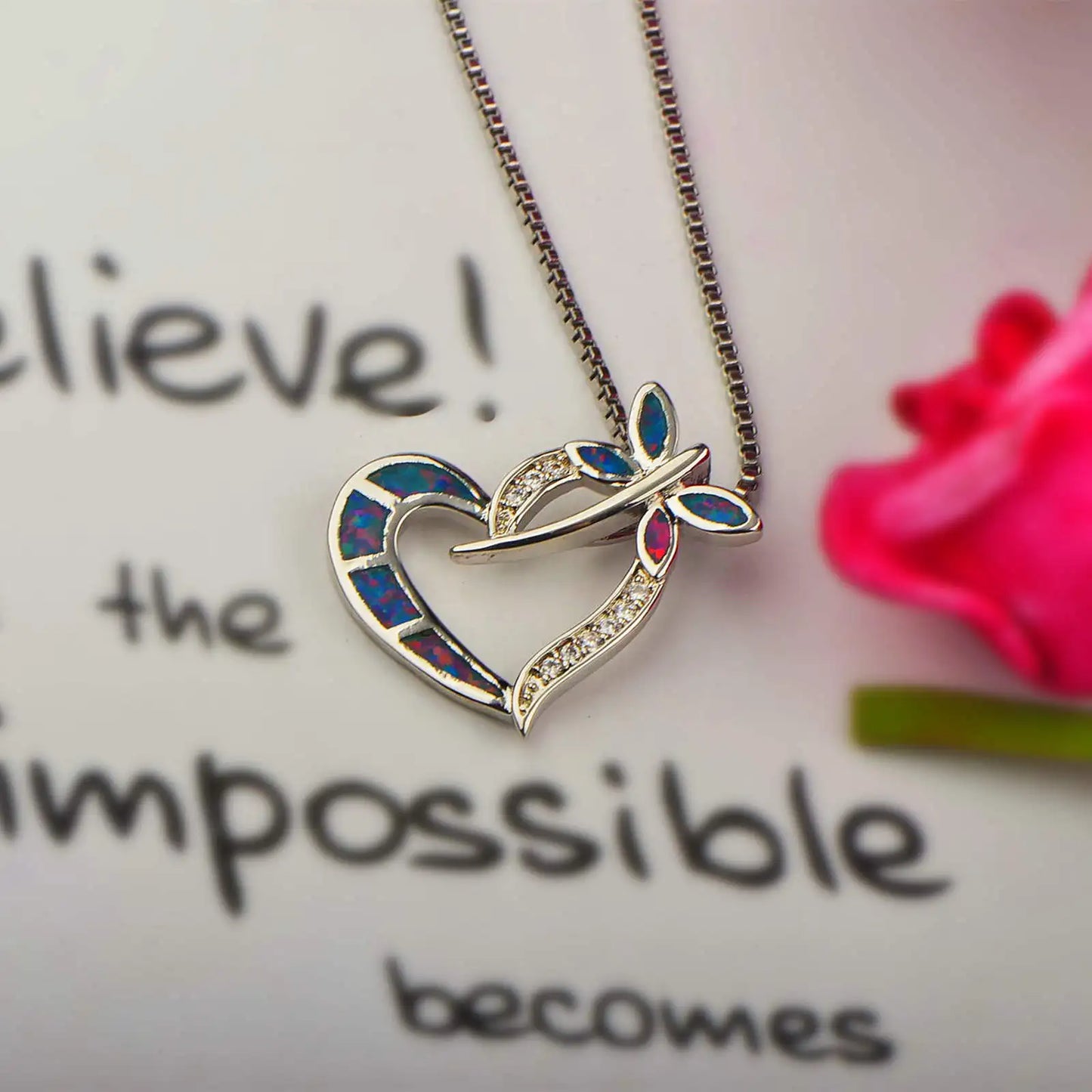 Aobao Christian Copper Sweater Chain Dragonfly Necklace with Dark Brown Dragonfly Pendant Wholesale Jewelry Inlaid with Opal