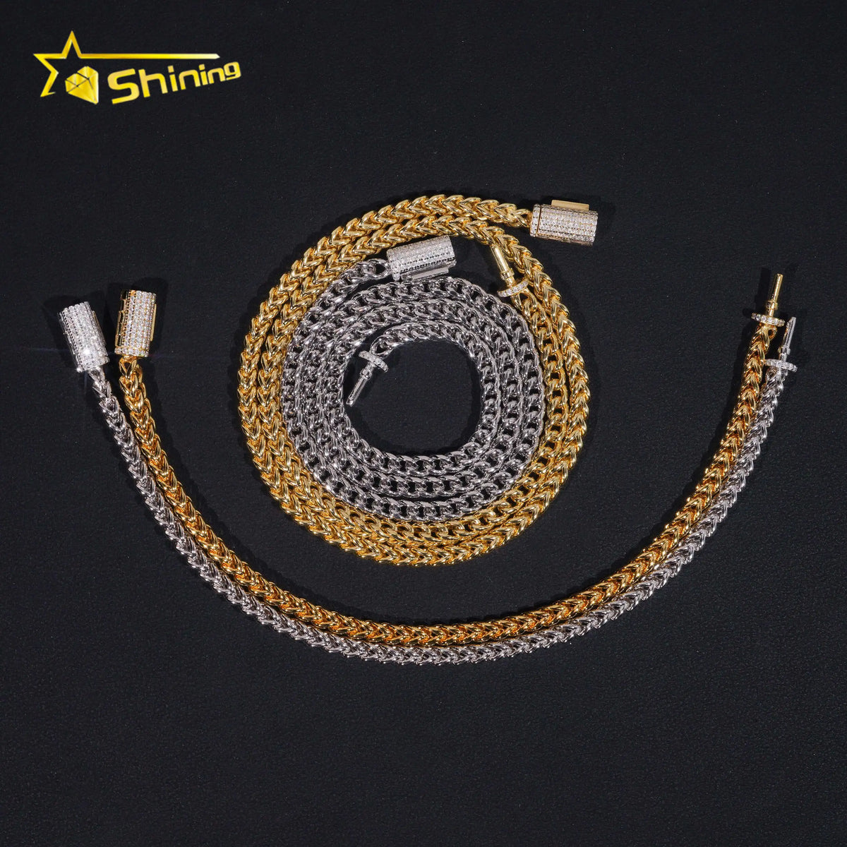 BiG-BOSS Fast Shipping Hip Hop Jewelry Necklaces Men Women Choker Necklace Fashion Gold Plated 4MM Stainless Steel Moissanite Rope Chain