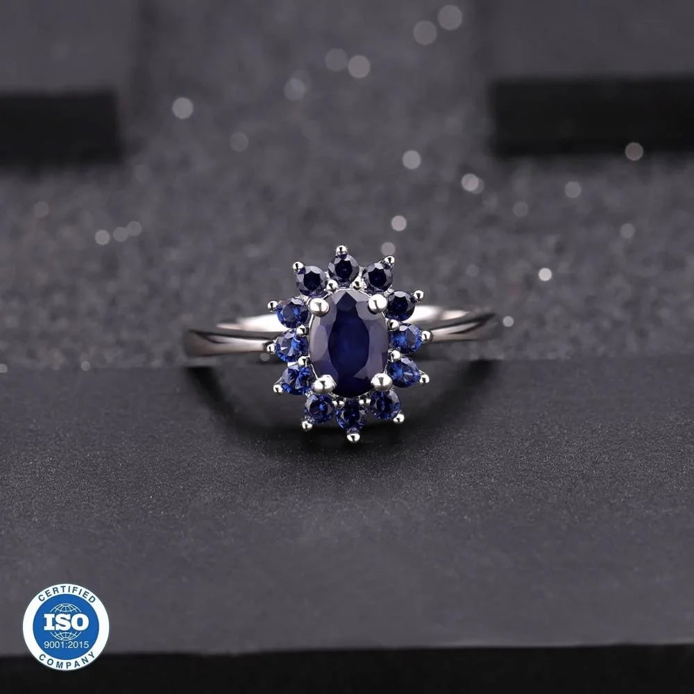 ArtistA Abiding Luxury Silver Fine Jewelry Set Natural Diffusion Sapphire Cluster Flower Ring Earing Pendant Necklace Set