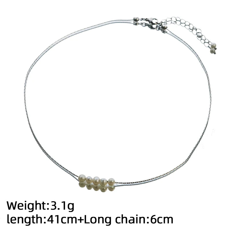 Natural Freshwater Pearl Chain Necklace for Women Daily Office Wedding Dainty Bridal Necklace Korean Style Minimalist Jewelry