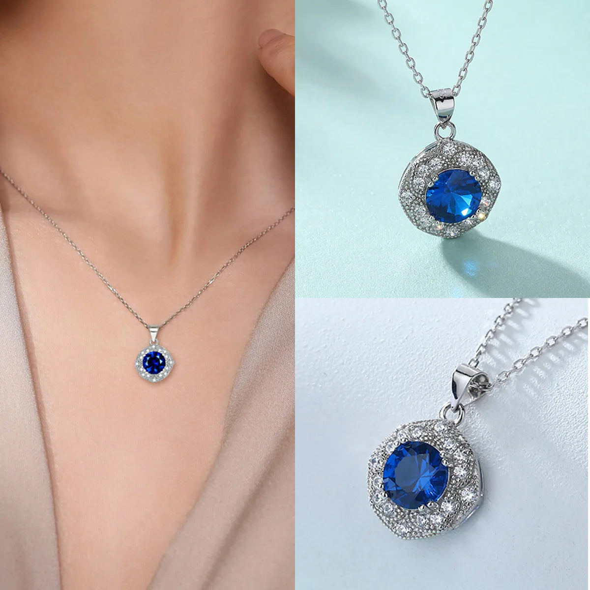 ArtistA Fine Jewelry Set Zircon Blue Sparkle Necklace S925 Silver Ring Wedding Party Women's Gift High Quality