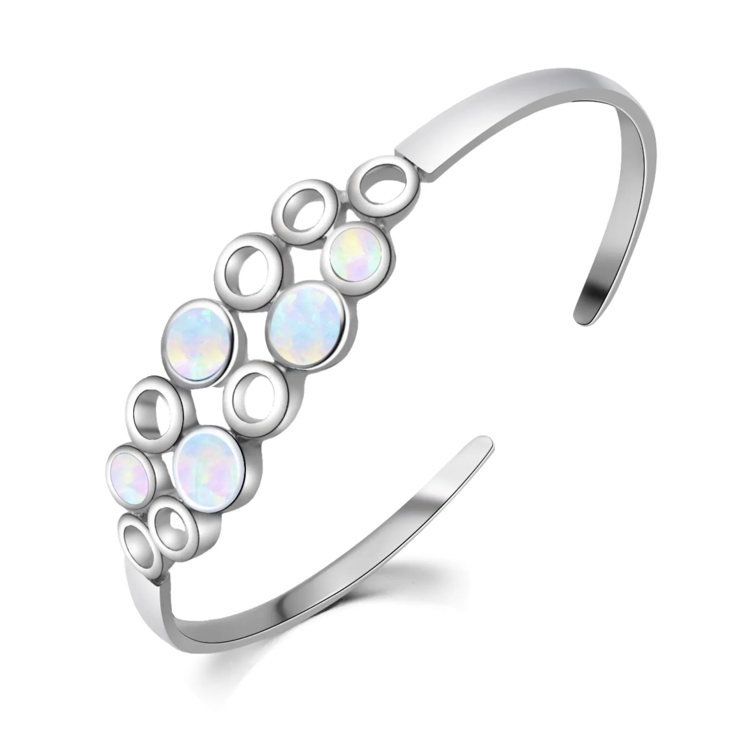 Aobao Elegant Opal Beaded Bangle Silver Plated Trendy Women's Jewelry for Anniversary Gift