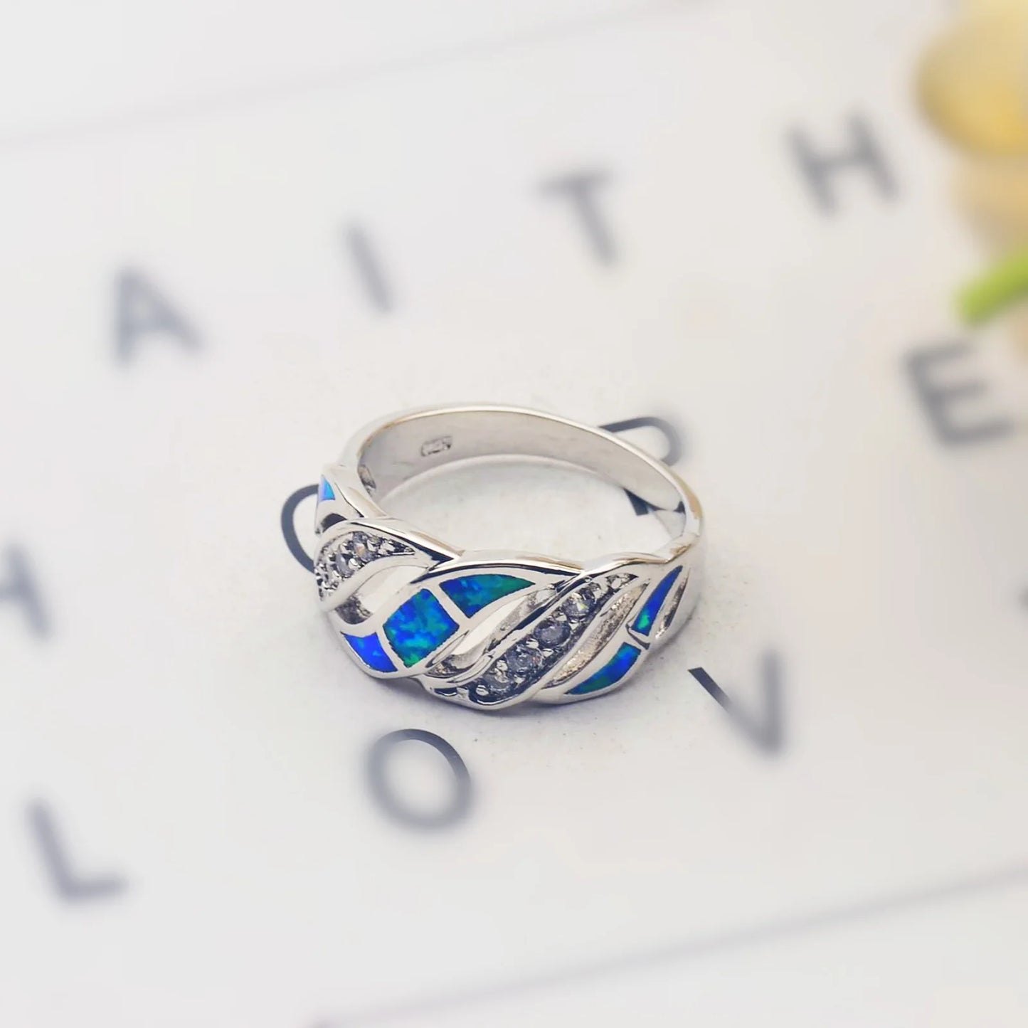 Ring | Iridescent Gem Inlay Band | Modern Silver/Gold Plated Women's Trendy Fashion Jewelry