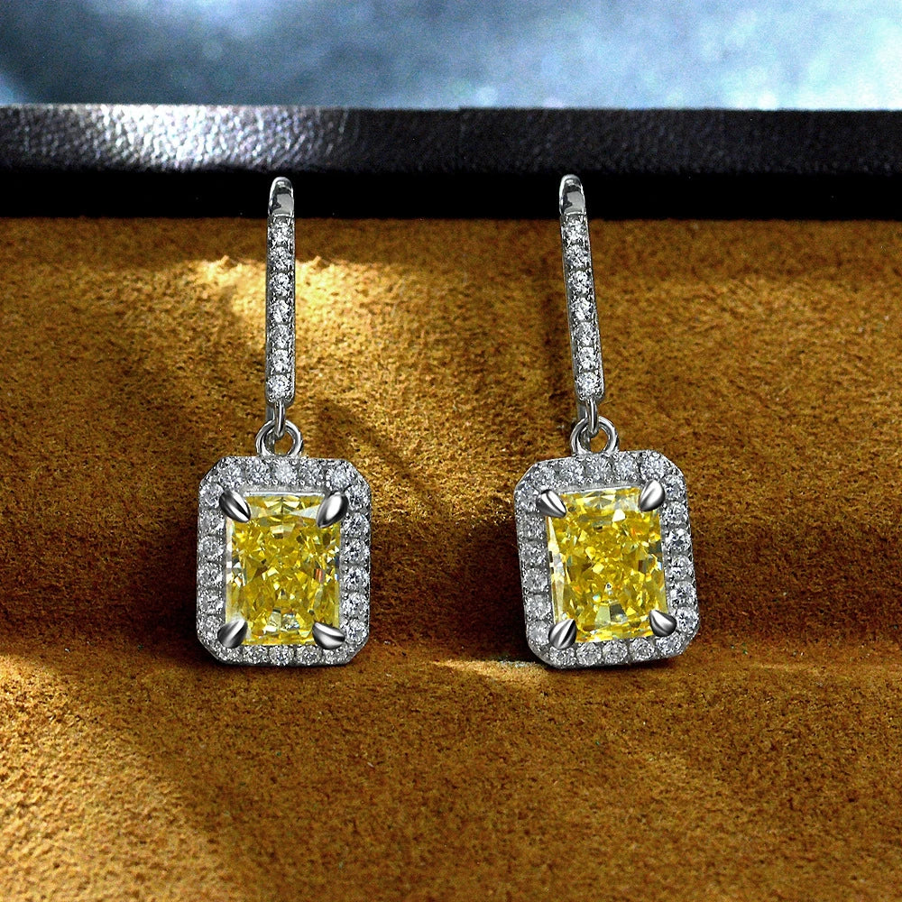 MUSHAN Jewelry Factory New 925 Silver 1.5 Carat Earrings Rectangular Ice Flower Cut 6*8 High Carbon Diamond Ear Hook Earrings